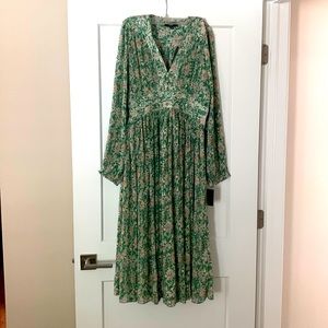 Lulus Floral Print Pleaded Long Sleeve MIDI